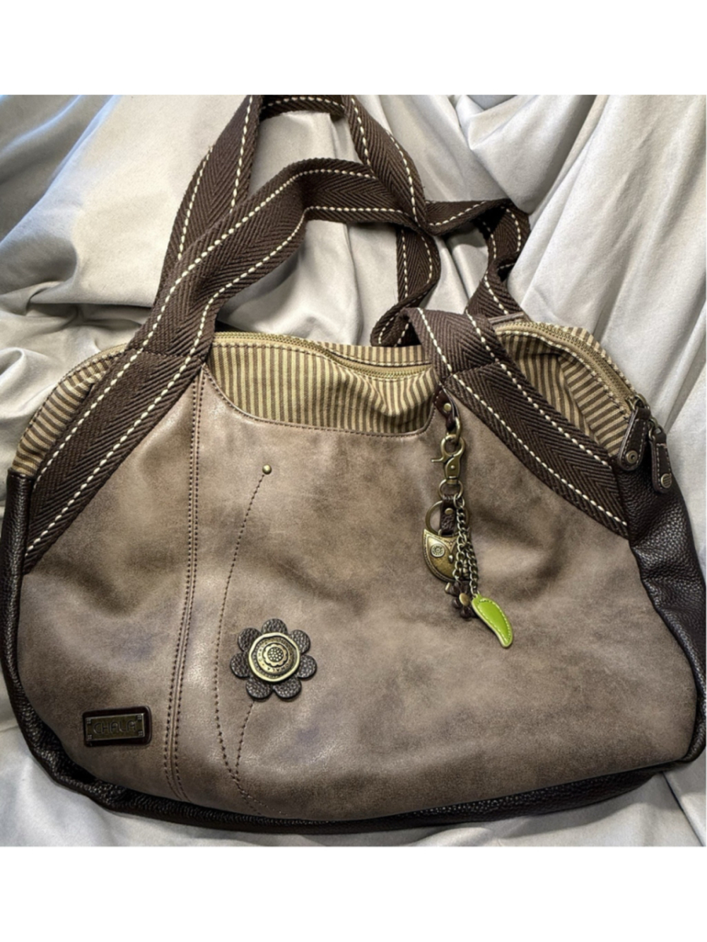 CHALA WOMEN PURSE HANDBAG BOWLING LARGe Camel Brown With Owl Charm
